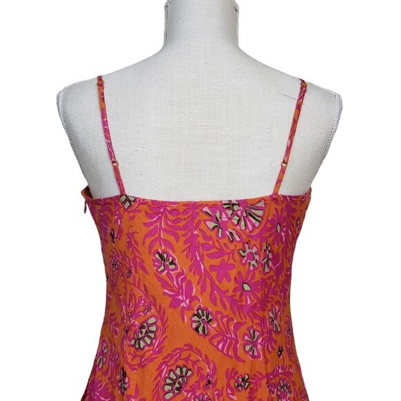 GAP Womens 6 Spaghetti Strap Orange Pink Floral Sundress - Picture 4 of 9
